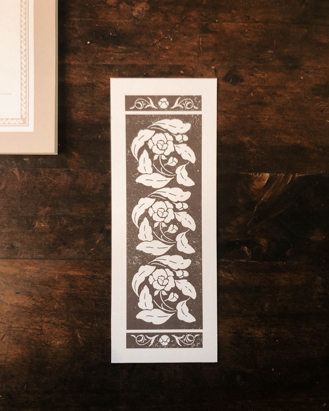 Ink Brown Rose Ornament Bookmark